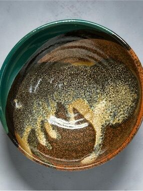 Handcrafted Glazed Ceramic Trinket Bowl - Earthy Green & Rust